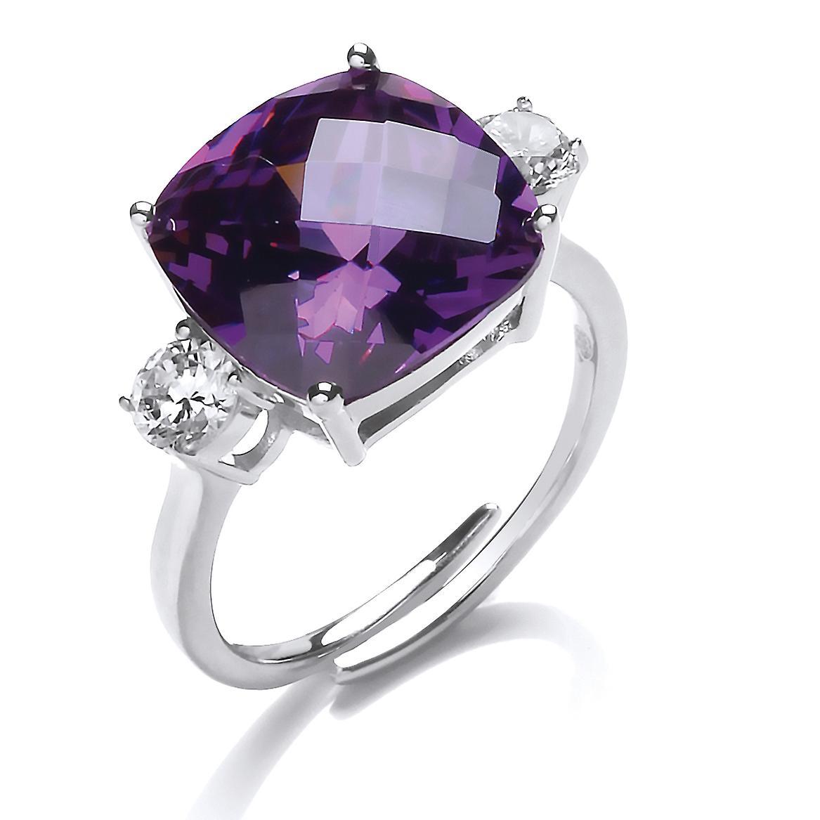 Silver Purple Cushion CZ Shoulder-Set 4 Claw Solitaire Ring - GVR794AMY