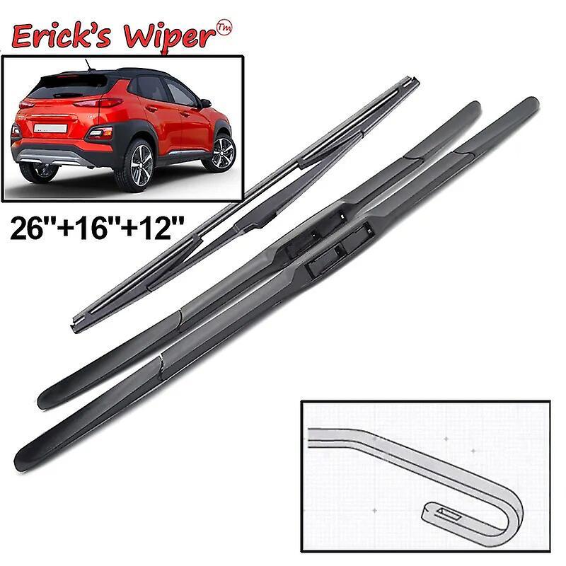 Bicaco Wiper Front & Rear Wiper Blades Set For Hyundai Kona 2017 - 2023 Windshield Windscreen Window Rain Brushes 26"+16"+12"