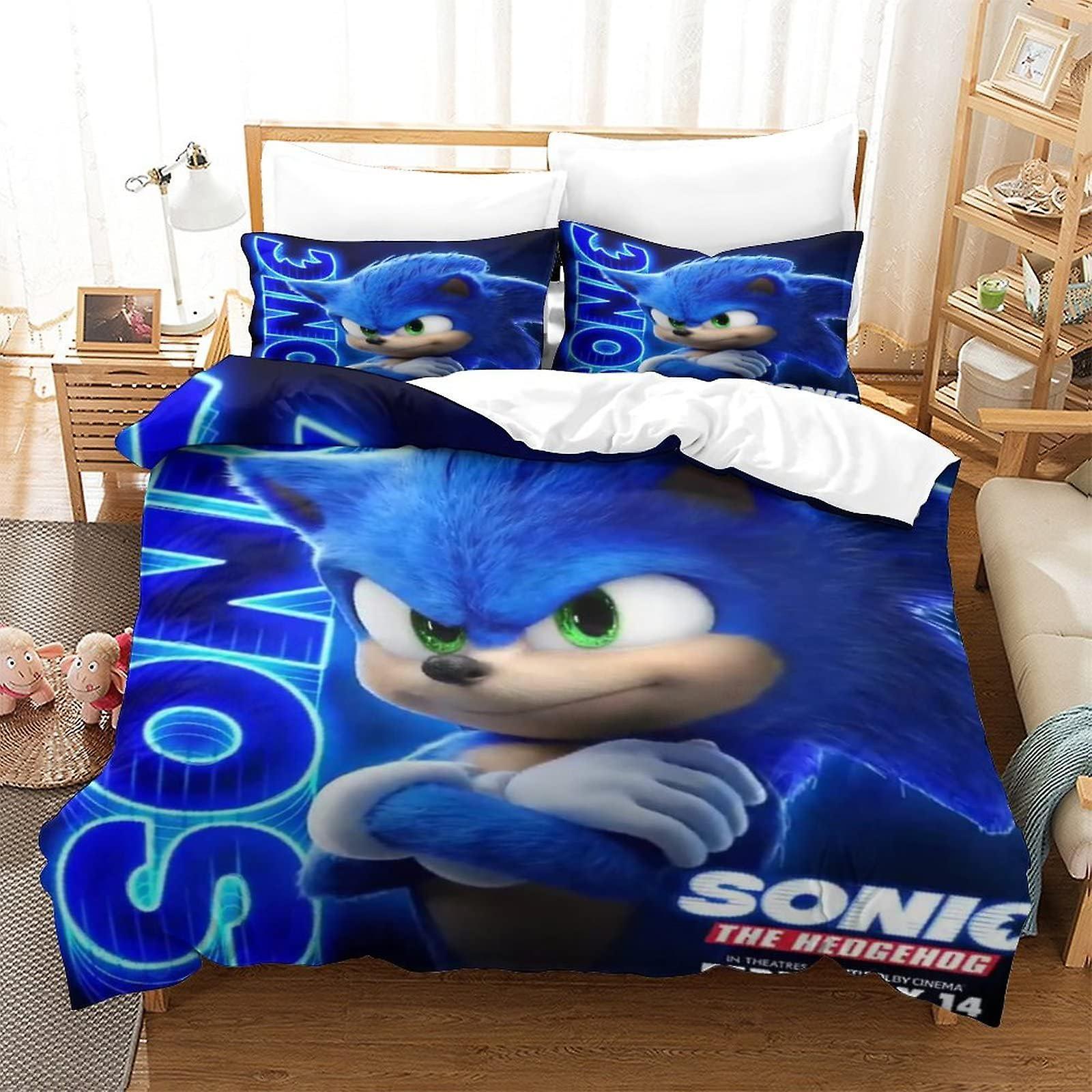 Kerota Sonic Duvet Cover Set Sonic Bedding Set Cartoon Anime Bedspread Microfiber Bedding Cover Set Duvet Cover Single  135*200 CM Single135x200cm