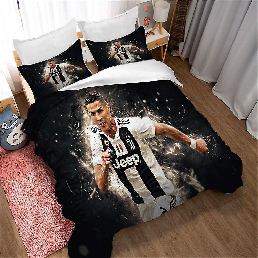 Kerota Duvet Cover Football Cristiano Ronaldo Quilt Cover Pillowcase Bedding Set for Kids Adults Parents as Holiday Gift ) Single135x200cm