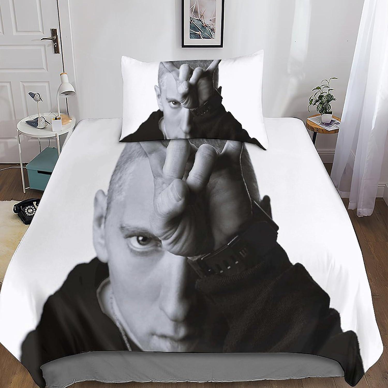 Kerota Eminem 3D Print Microfiber Bedding Set, with Rapper Duvet Cover and Pillowcases, Suitable for Boys and Girls with Zipper Closure 2 Pcs Singl...