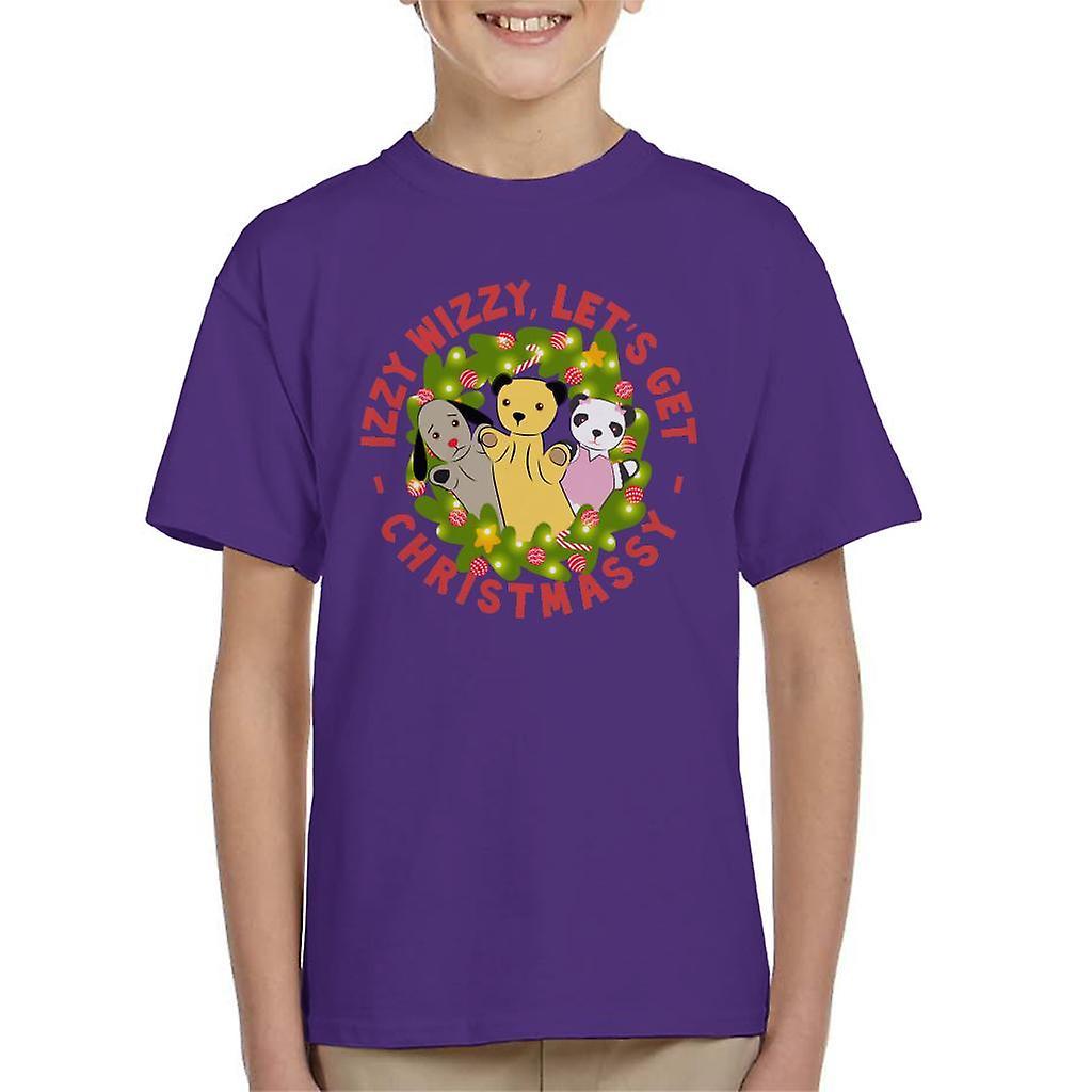 Sooty Christmas Illuminated Wreath Izzy Wizzy Lets Get Chrismassy Kid's T-Shirt Purple X-Small (3-4 yrs)