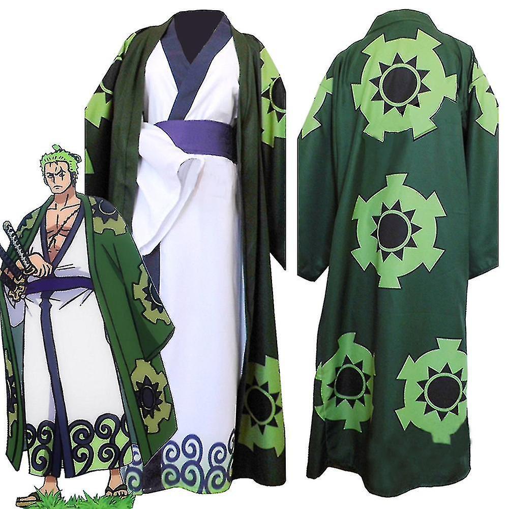 SML Anime Roronoa Zoro Cosplay Costume Wano Kuni Country Kimono Robe Full Suit Outfits Halloween Carnival Suit Only wig L