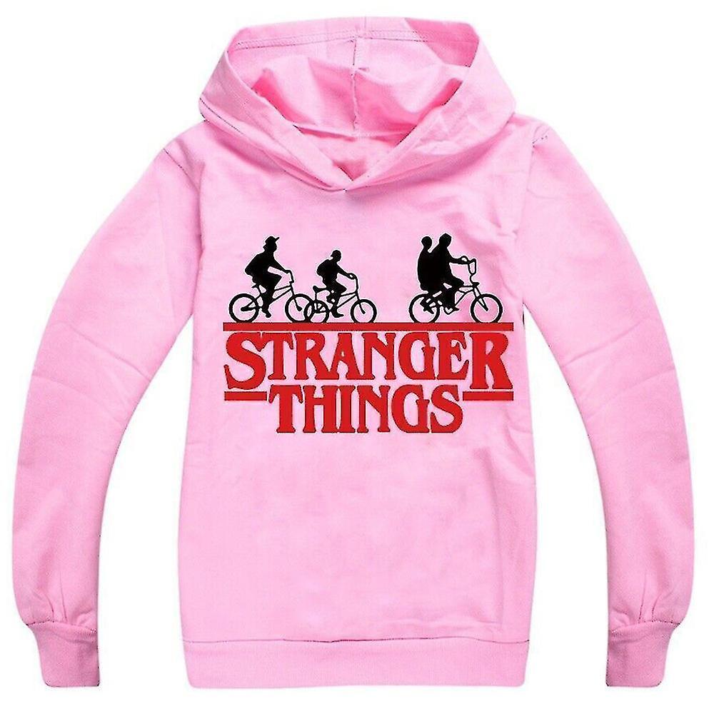 Acgiv Stranger Things Theme Kids Children Girls Hooded Sweatshirt Casual Loose Long Sleeve Hoodies Pullover Tops Pink 13-14 Years