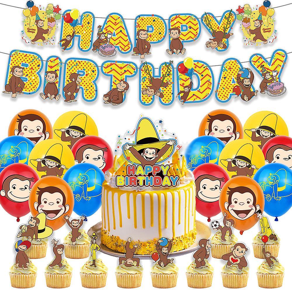 Sevenday Curious George Theme Birthday Party Decoration Supplies Included Banner Balloons Kit Cake Topper Cupcake Toppers Decors Set