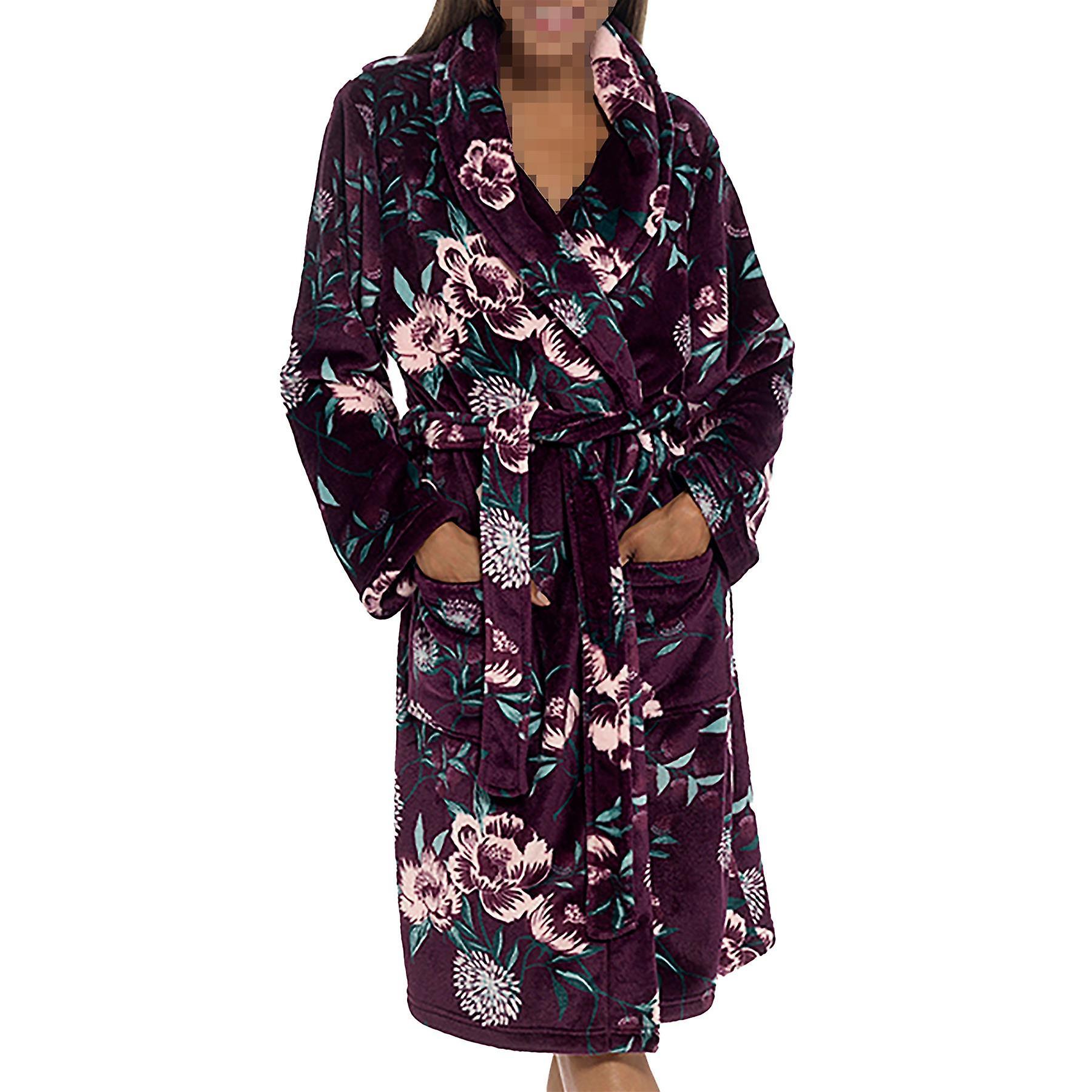 A2Z 4 Kids A2Z Women's Luxurious Floral Print Fleece Robe Winter Shawl Collar Dressing Gown 12-14