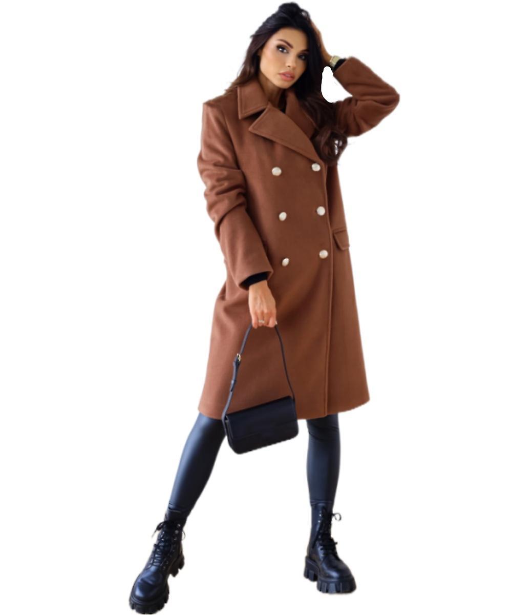 Coats & Jackets Women's Winter Coat Double Breasted Coats Notched Lapel Long Jacket Warm Windproof Trench Coat Brown XXL