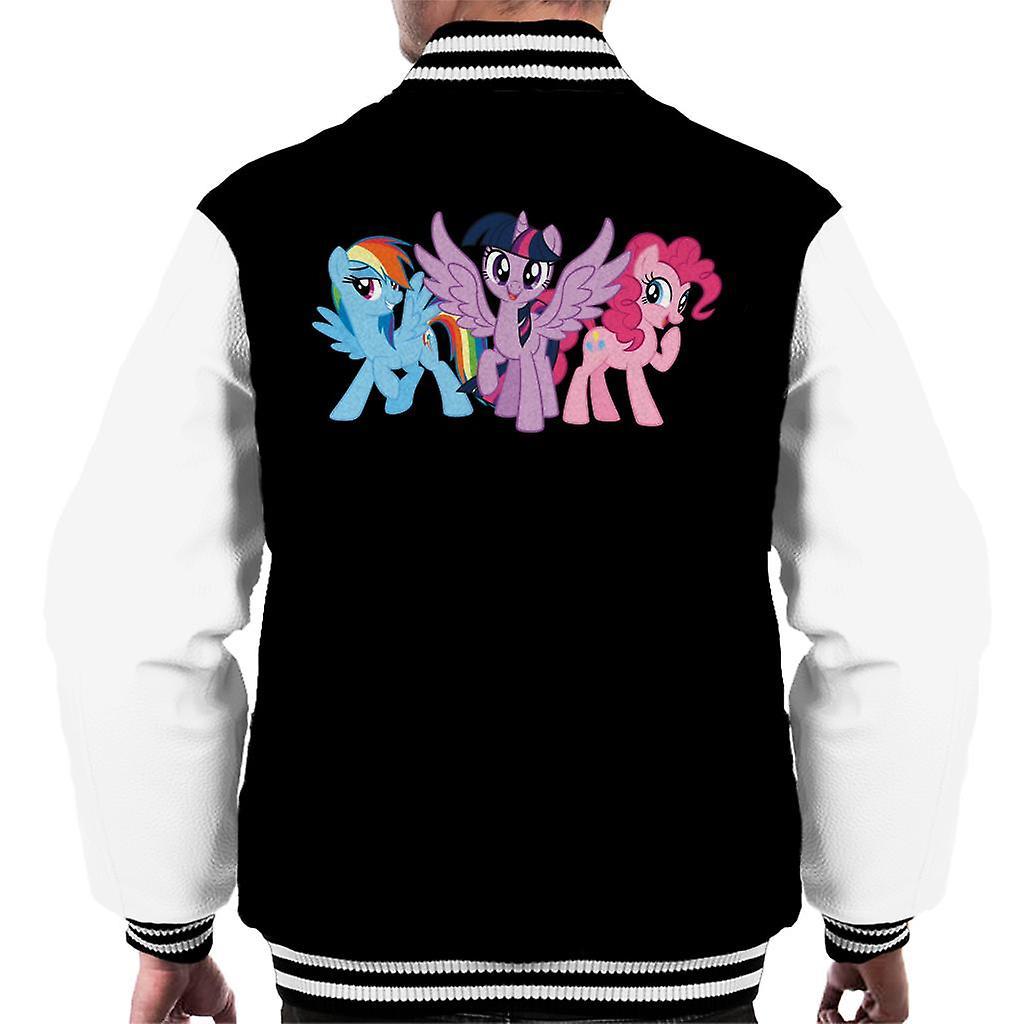 My Little Pony Main Characters Giggling Men's Varsity Jacket Black/White Large