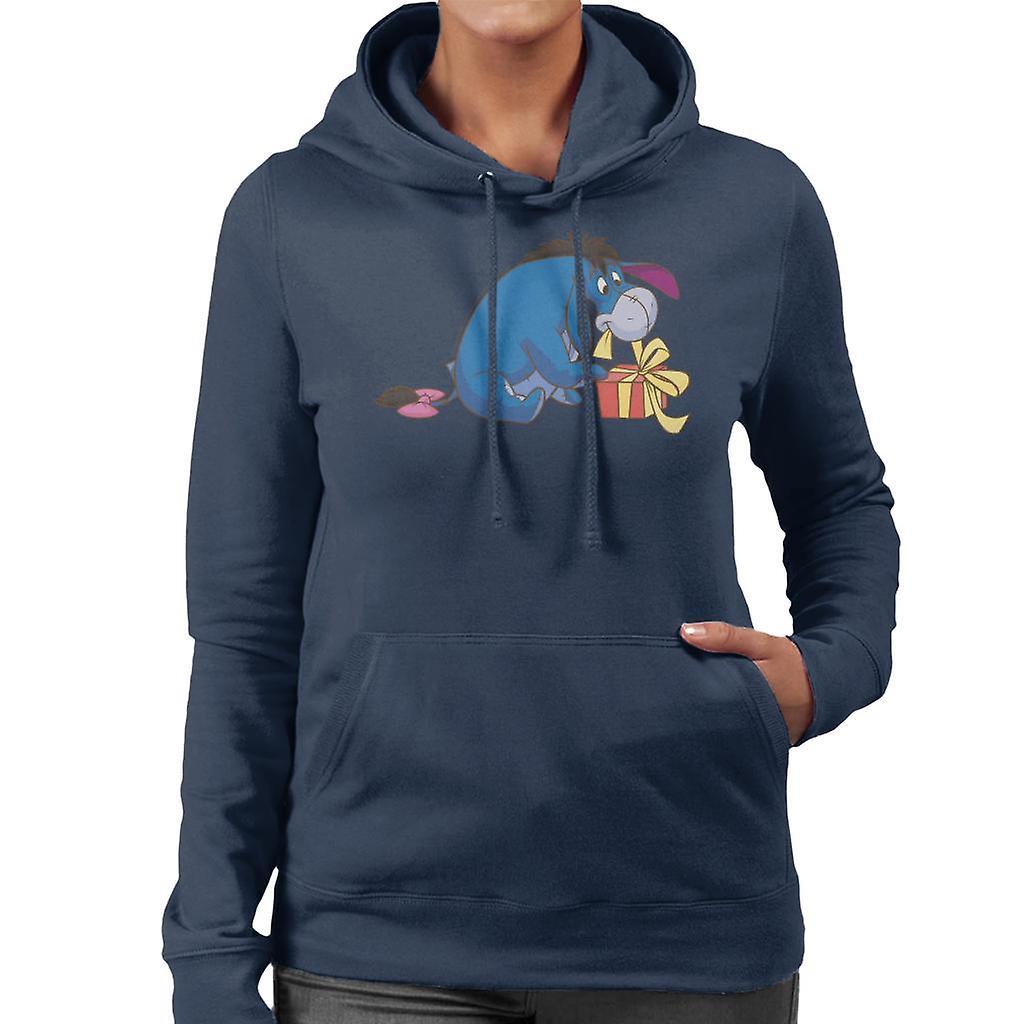 Disney Christmas Eeyore Undoing Present Women's Hooded Sweatshirt Navy Blue XX-Large