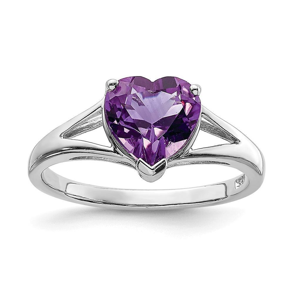 JewelryWeb 925 Sterling Silver Polished Rhodium Amethyst Ring Measures 2mm Wide Jewelry Gifts for Women - Ring Size: 6 to 8 7