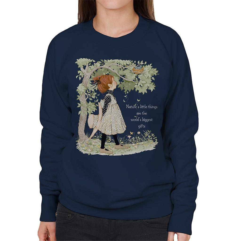 Holly Hobbie Natures Little Things Light Text Women's Sweatshirt Navy Blue Large