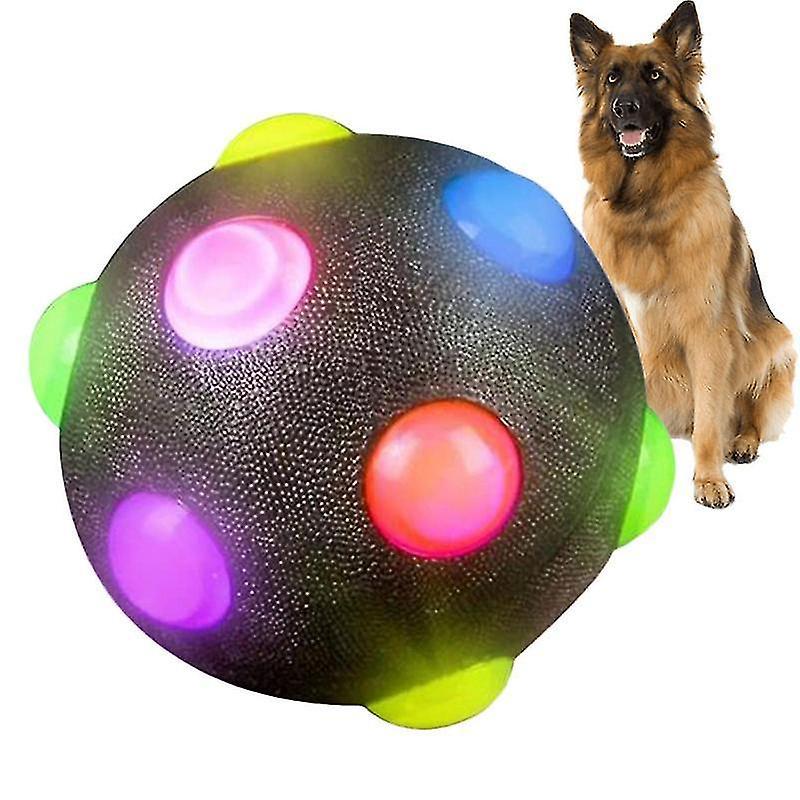 Tianzun Glowing Ball Dog Light Up Toy, Flashing Elastic Ball Pet Dog Toy, Jumping Activation Ball Light Dog Chew Toys Black 10cm