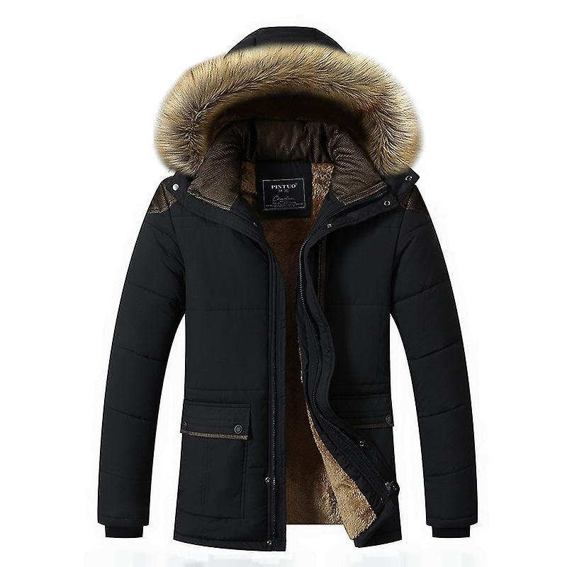 Men Jackets Fur Collar Hooded Men Winter Jacket  New Fashion Warm Wool Liner Man J Black Asian size XL