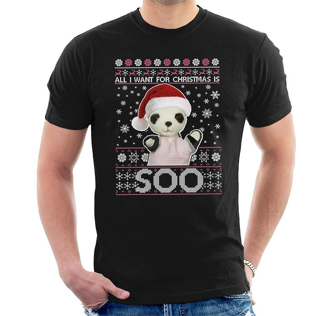 Sooty Christmas Festive Hat All I Want For Christmas Is Soo Men's T-Shirt Black Small