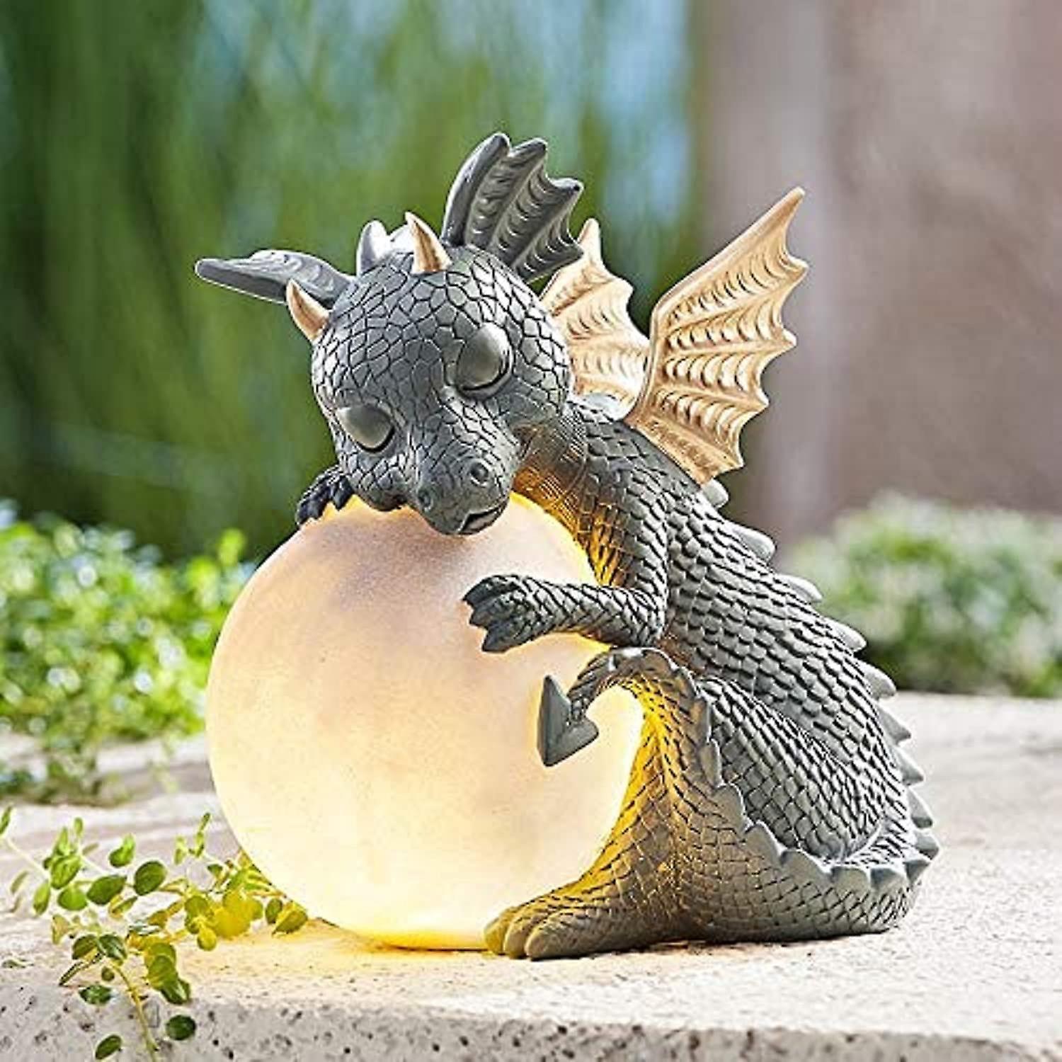 Ln-dragon Statue Garden Figurine With Solar Powered Led Lights - Outdoor Decor For Patio, Lawn, Yard, And Garden