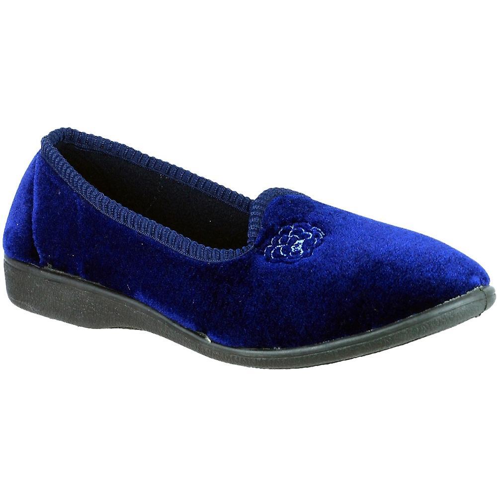 Mirak Ladies Simone Slip On Rose Embroidered Textile Slipper Navy UK Size 8 (EU 42)