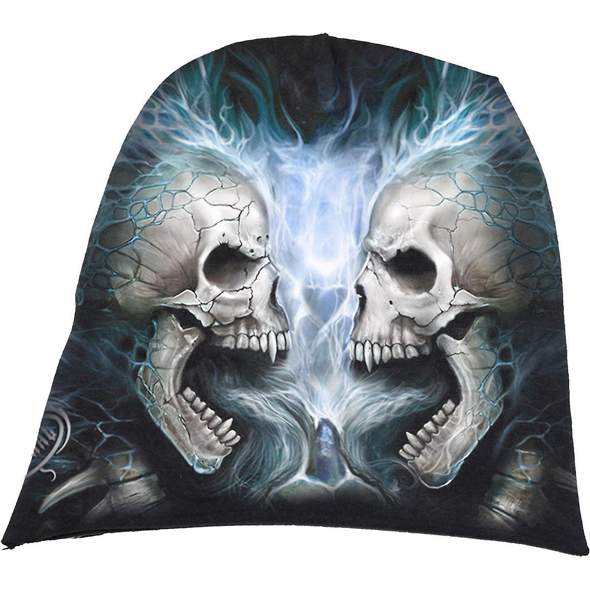 Spiral Direct Gothic FLAMING SPINE - Light Cotton Beanies Black |AlloverPrint|Skeleton|Flames Large