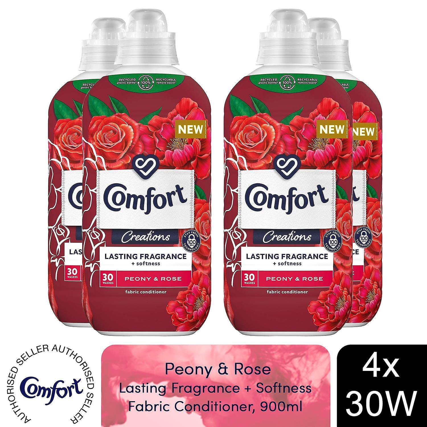 Comfort Fabric Conditioner Lasting Fragrance Peony & Rose 900ml 30W, 4 Pack White