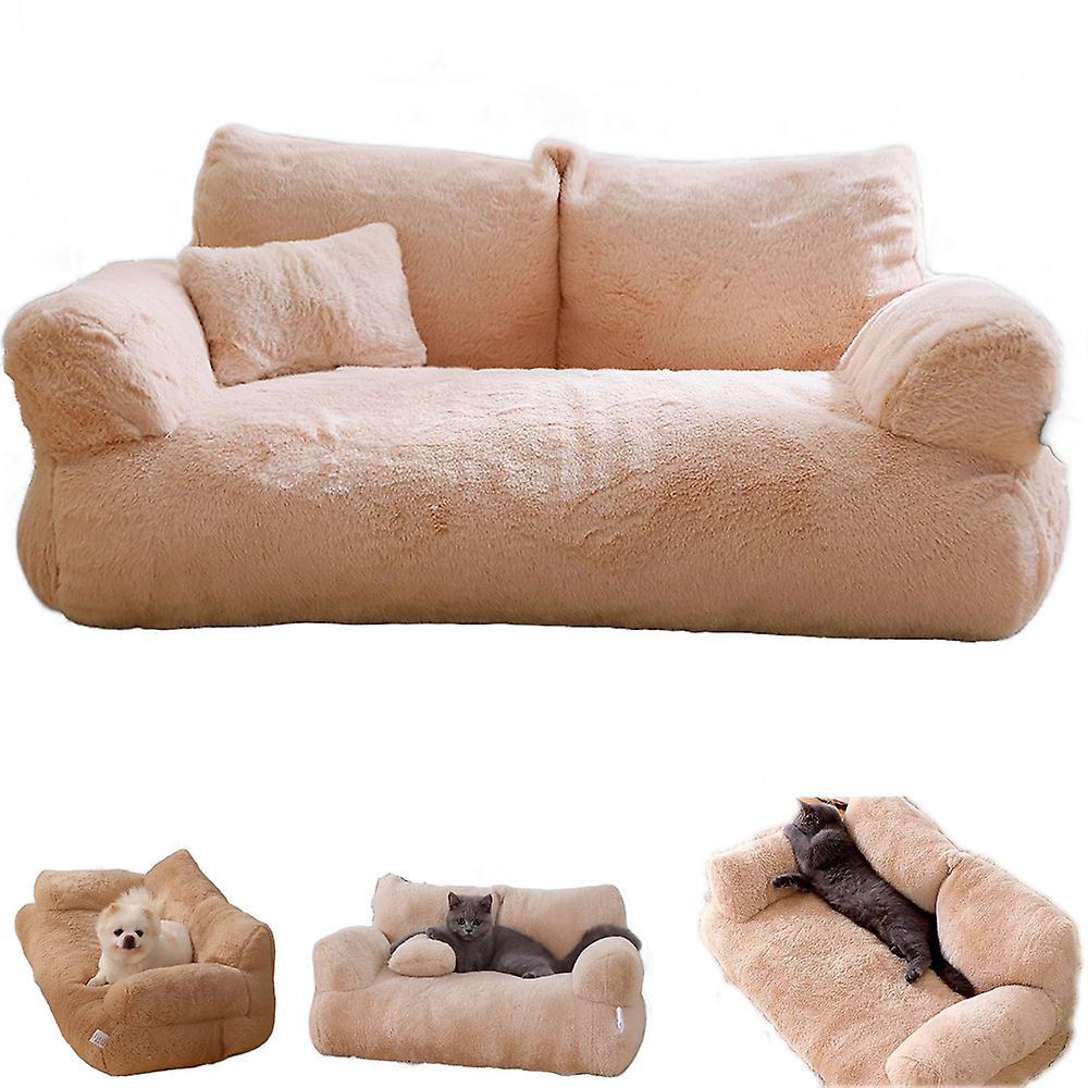 Jielin Calming Pet Sofa, Calming Dog Bed Fluffy Plush Pet Sofa,winter Pet Plush Dog Bed ORANGE XL