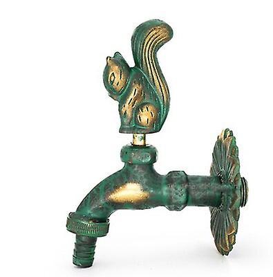 Slowmoose Outdoor Decorative Garden Faucet Animal Shape Bibcock Antique Brass Tap green squirrel