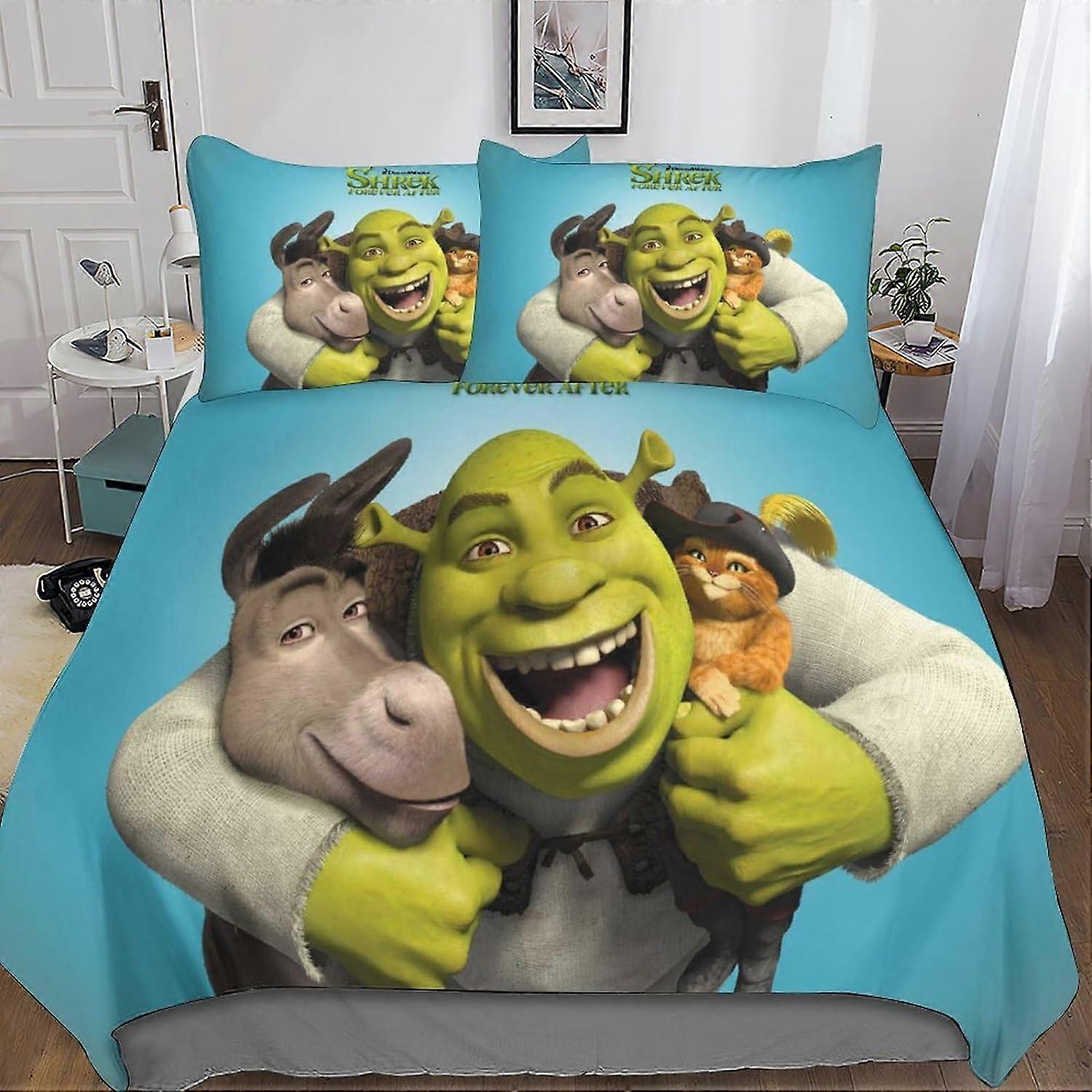 Kerota Shrek 3D Bedding Set, 3 Pcs Monster Bedding Set Microfiber Duvet Cover & Pillowcases with Zipper Closure for Single or Double Bed Single135x...