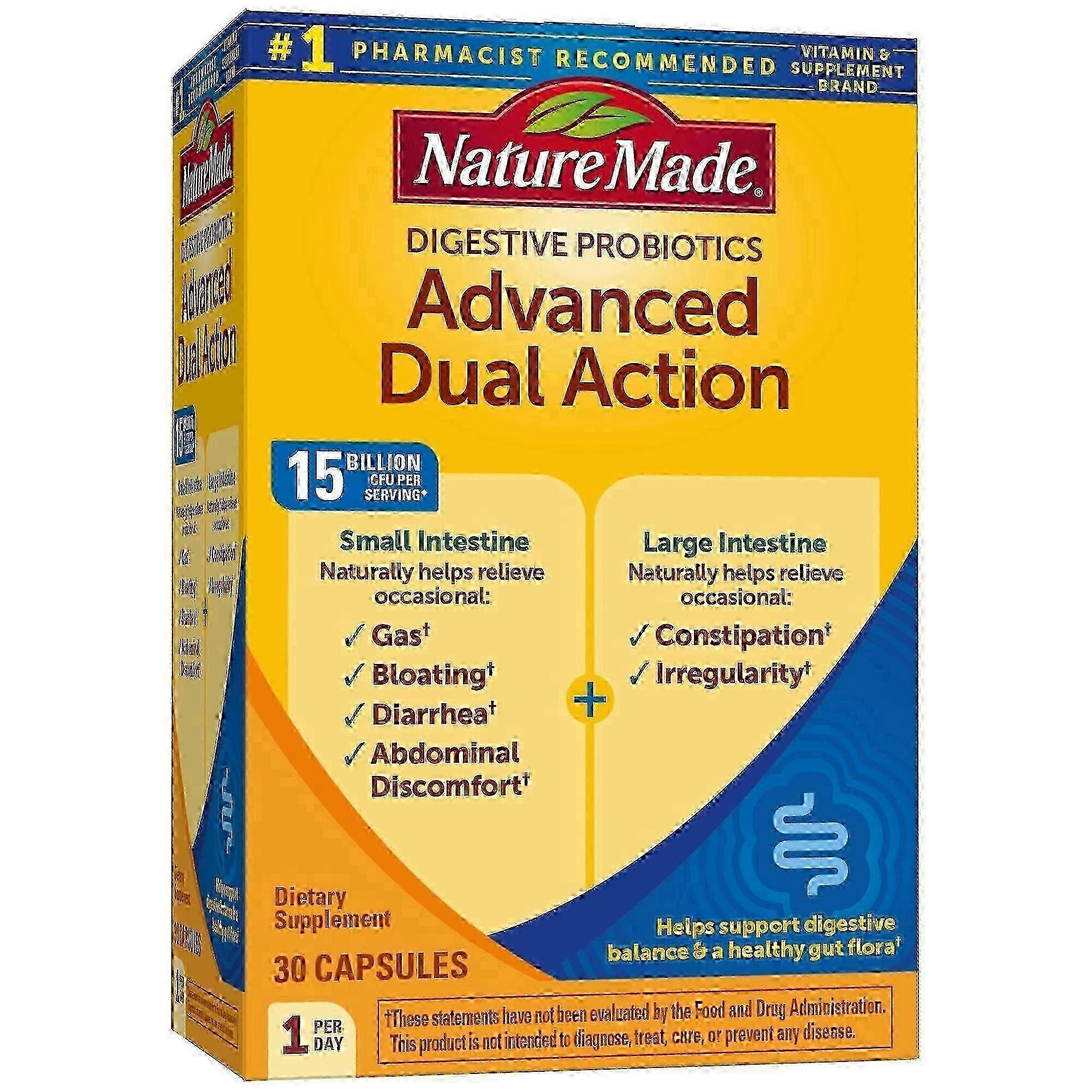 Nature Made Digestive Probiotics Advanced Dual Action Capsules, 30 Ea