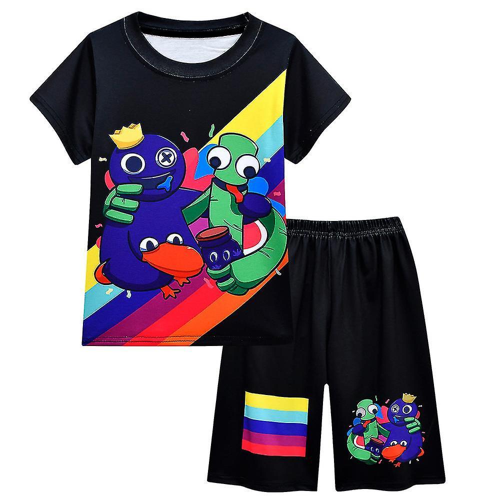 Shznv Kids Rainbow Friends Outfits Pyjamas Summer Short Sleeve Tops T-shirt Pants Set Black 13-14Y