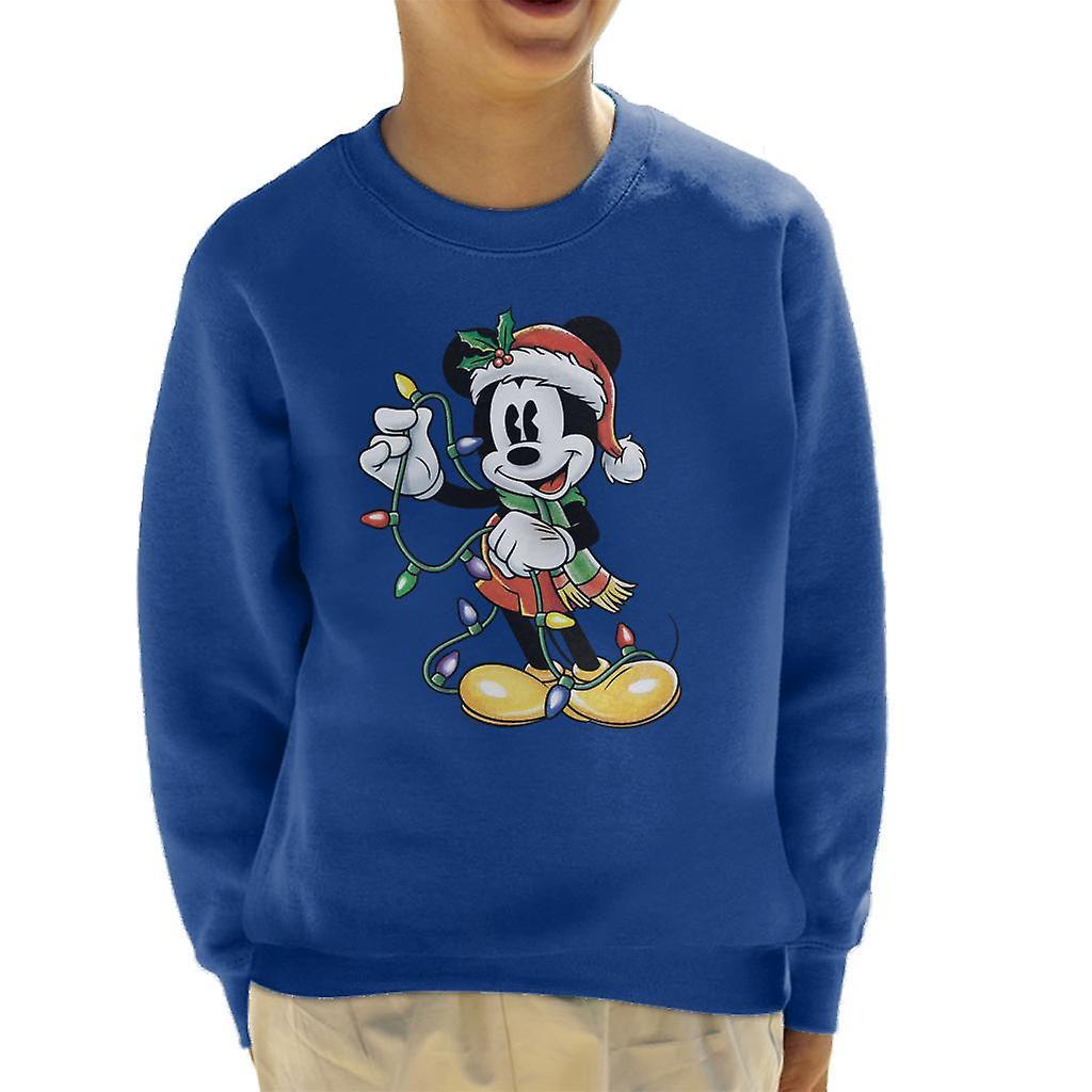 Disney Christmas Mickey Mouse Holding Xmas Lights Kid's Sweatshirt Royal Blue Large (9-11 yrs)