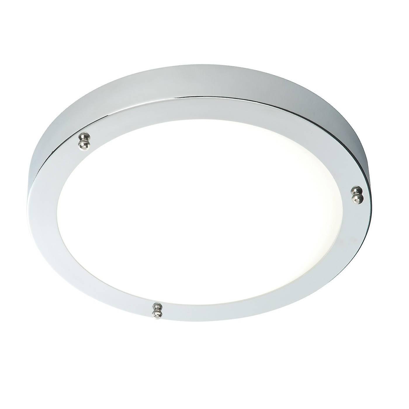 Endon Lighting Portico LED Bathroom Flush Ceiling Light Chrome, Frosted Glass IP44