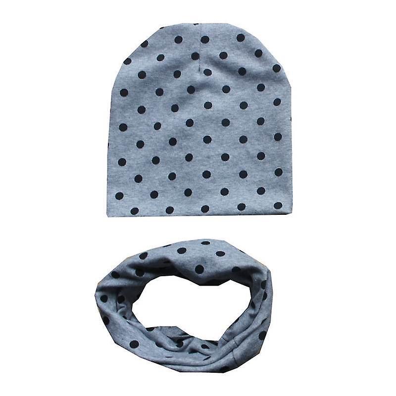 Slowmoose Winter Spring Baby Hat Scarf Set- Cotton Baby Cap Star Print Kids Hats, Newborn dot grey