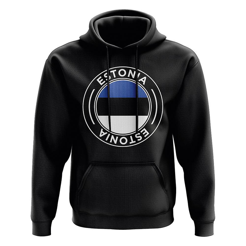 UKSoccerShop Estonia Football Badge Hoodie (Black) XXL (50-52 inch)