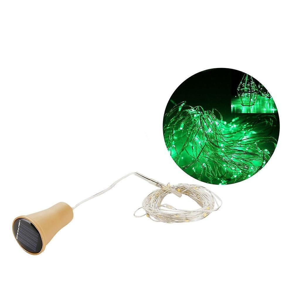 Slowmoose Solar Powered Wine Bottle Cork Shaped, Led Copper Wire String Light Green 15LED 1.5M