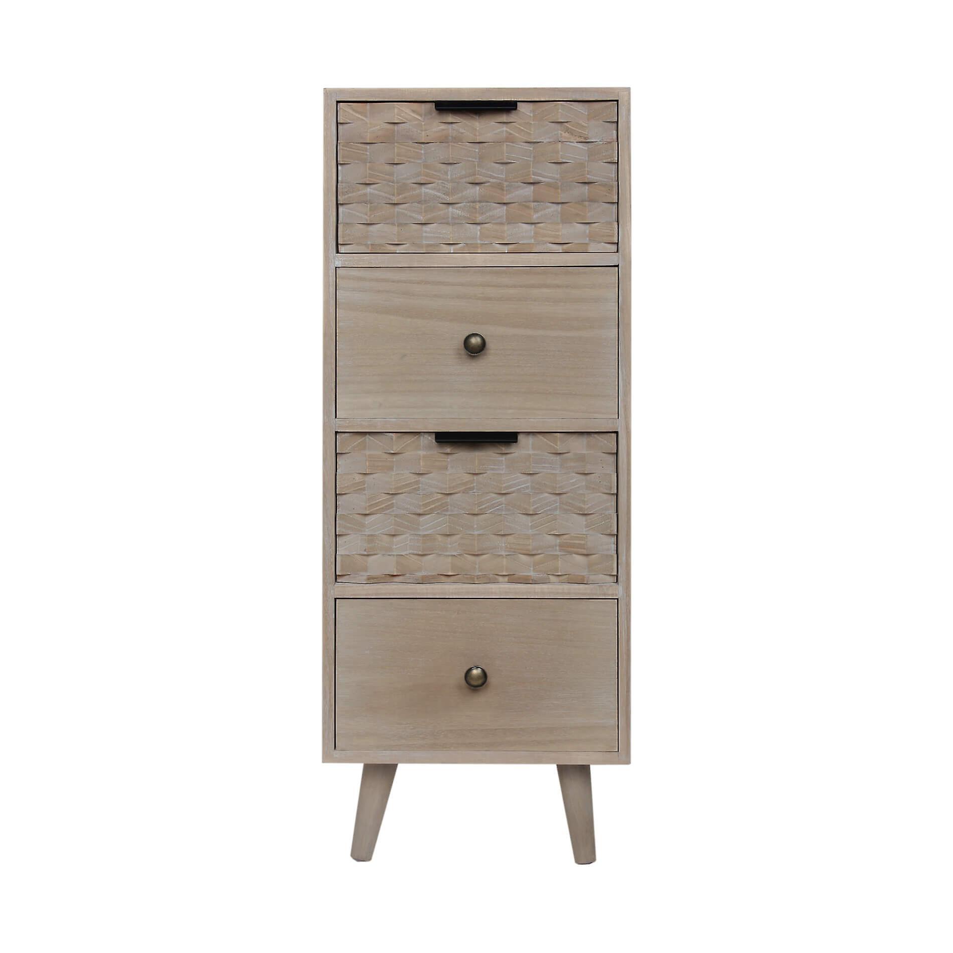 Mobili Rebecca Rebecca Furniture Narrow Chest of Drawers with 4 Drawers in Natural Brown Wood Multipurpose