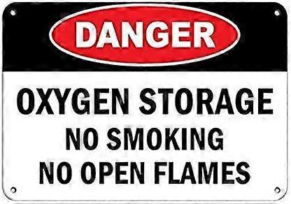 LINCMAN Metal Sign Personalized Metal Signs for Outdoors Danger Oxygen Storage No Smoking No Open Flames Flammable Metal Sign 8 X 12 Inch Vintage T...