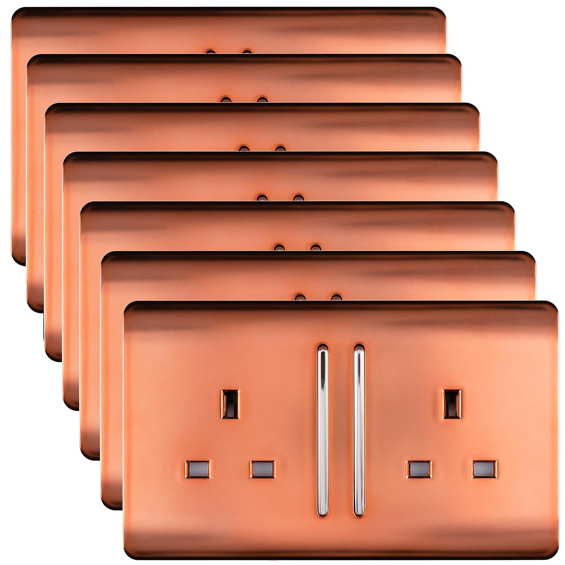 Trendi Switch Trendi 2 Gang Artistic Modern Glossy 13 Amp Switched Tactile Plug Socket Copper (7 Pack)