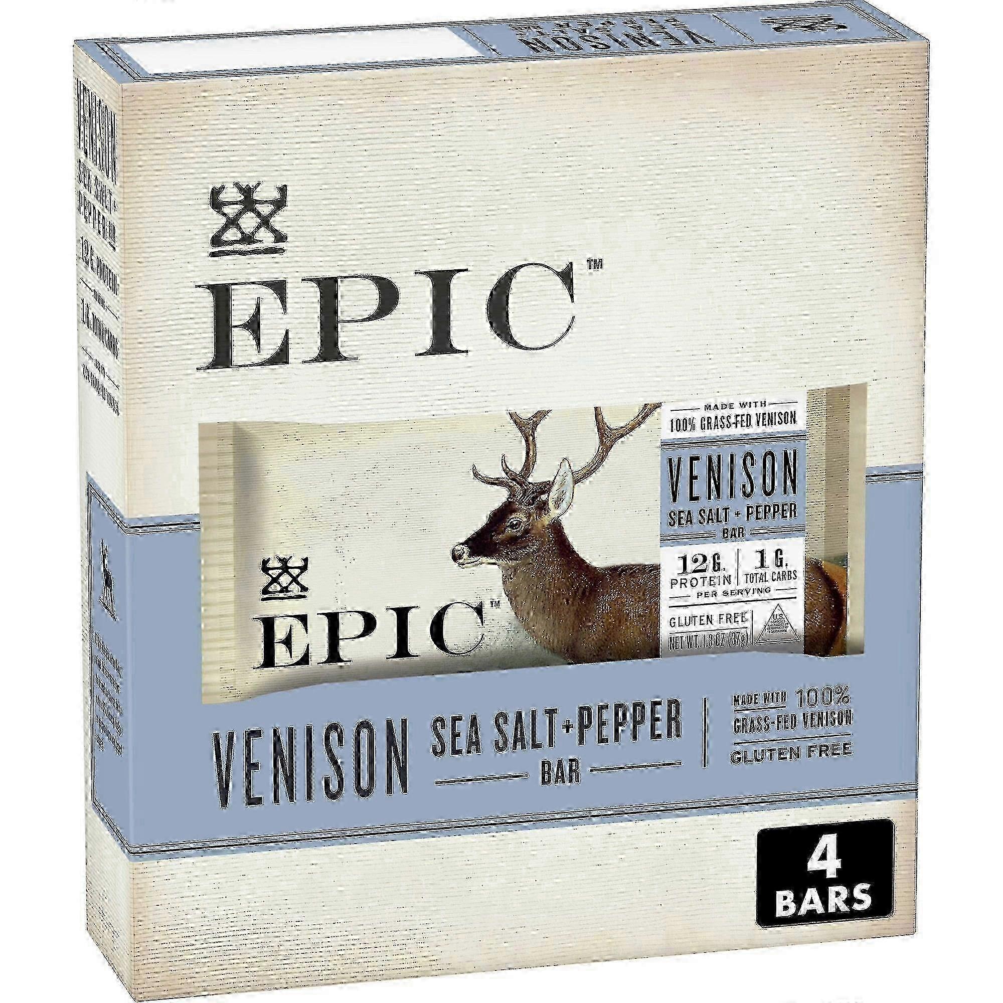 Epic Venison Grass Fed & Gluten Free Bar, Sea Salt & Pepper, 4 Ea