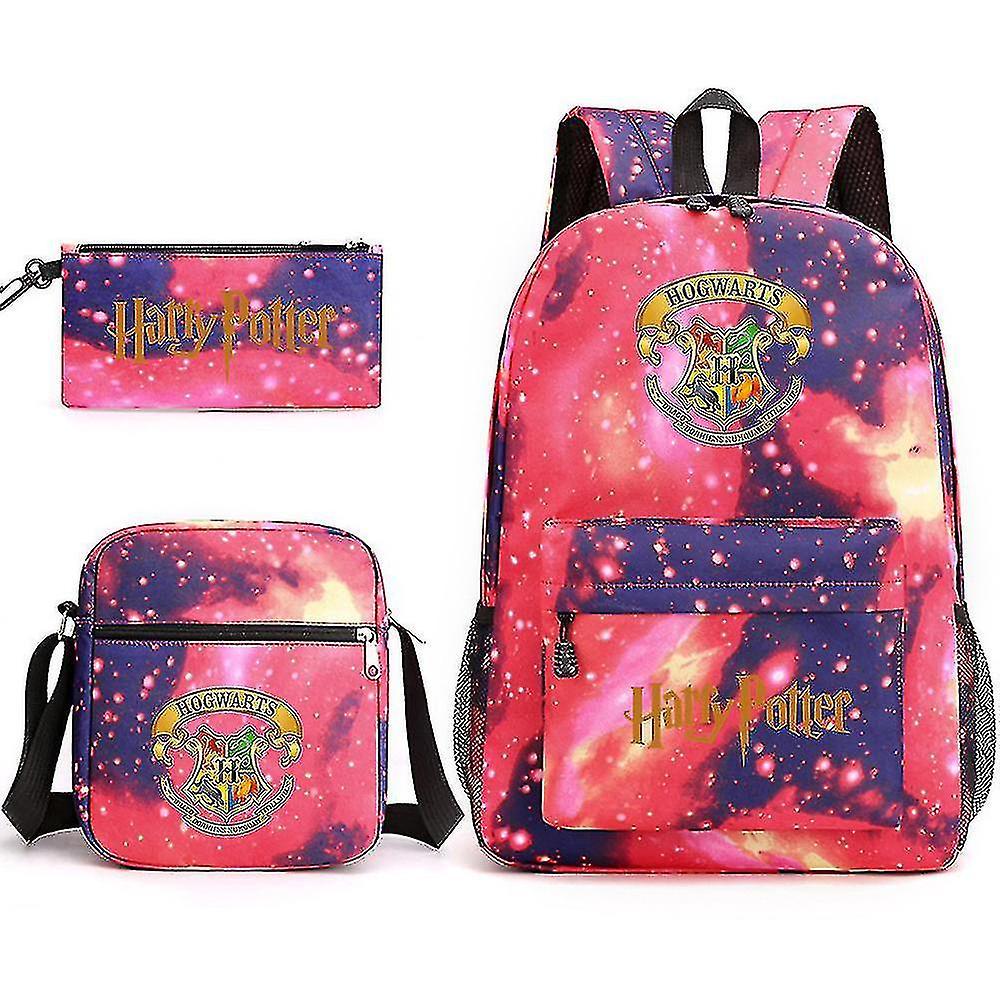 Treingi Children's Harry Potter Three-piece School Bag Printed Large Capacity Outdoor Backpack1 star red