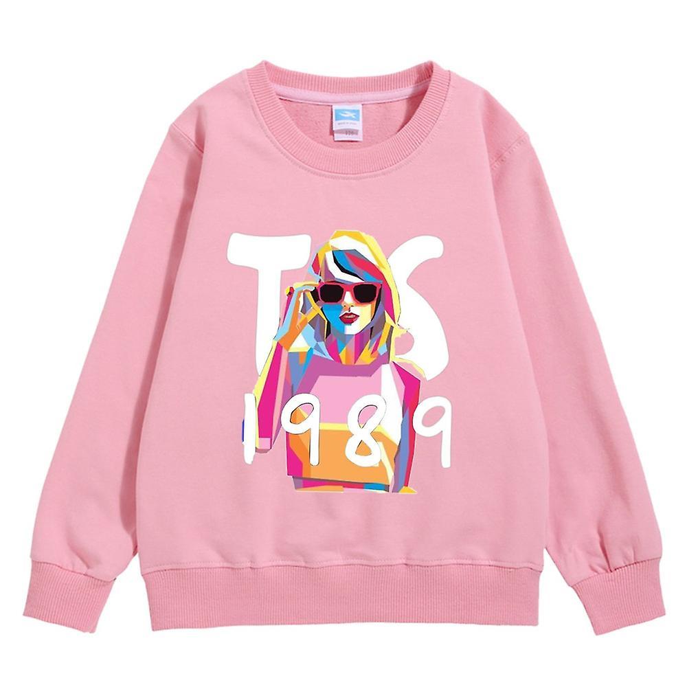 Bestdaily Taylor Swift 1989 Sweatshirt Print Long Sleeve Crewneck Casual Loose Pullover Tops Fans Gifts For Kids Unisex Boys Girls Pink 9-10 Years