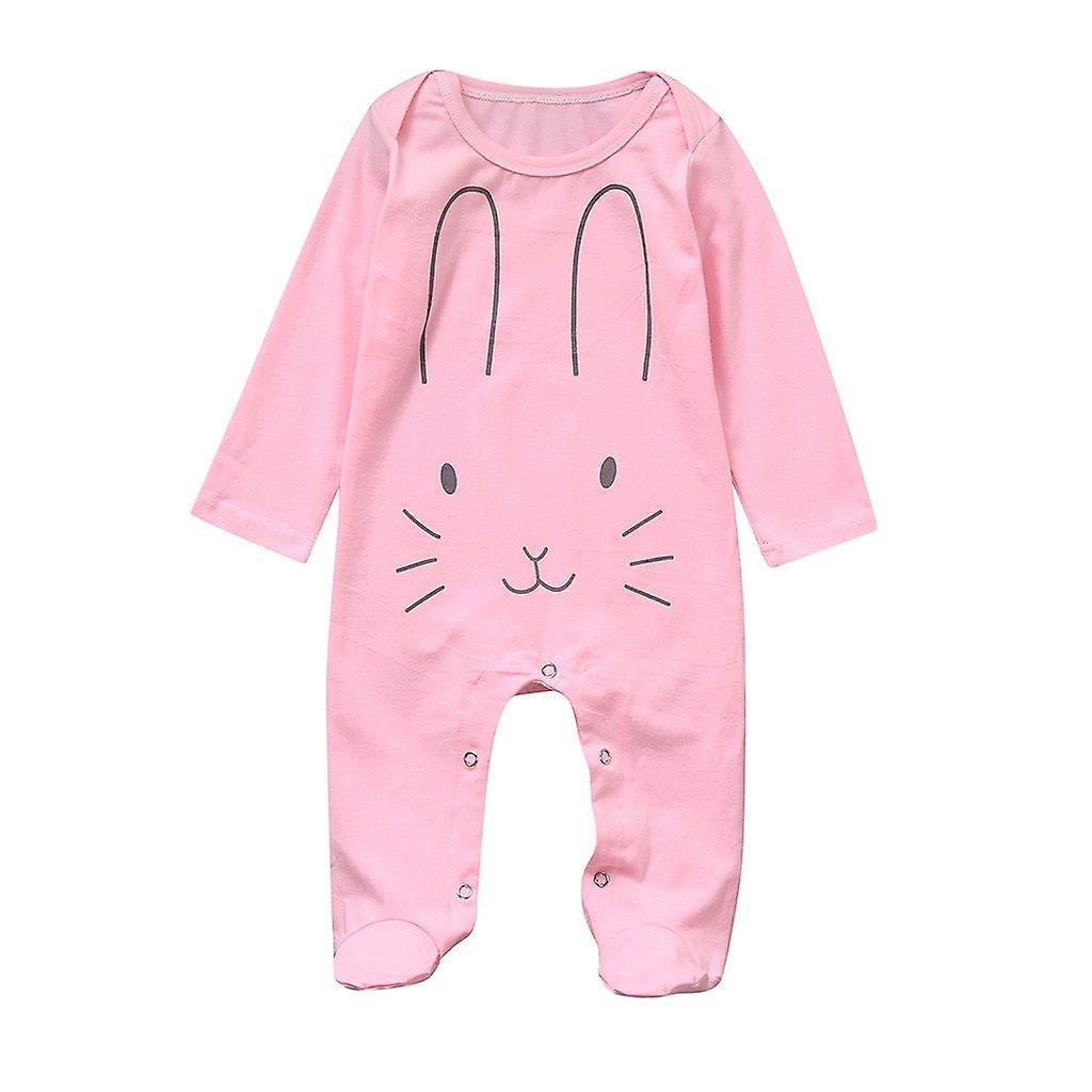 Slowmoose Newborn Romper, Infant Long Sleeve Footed Sleeper- Rabbite Cartoon Print Pink 6-12 Months