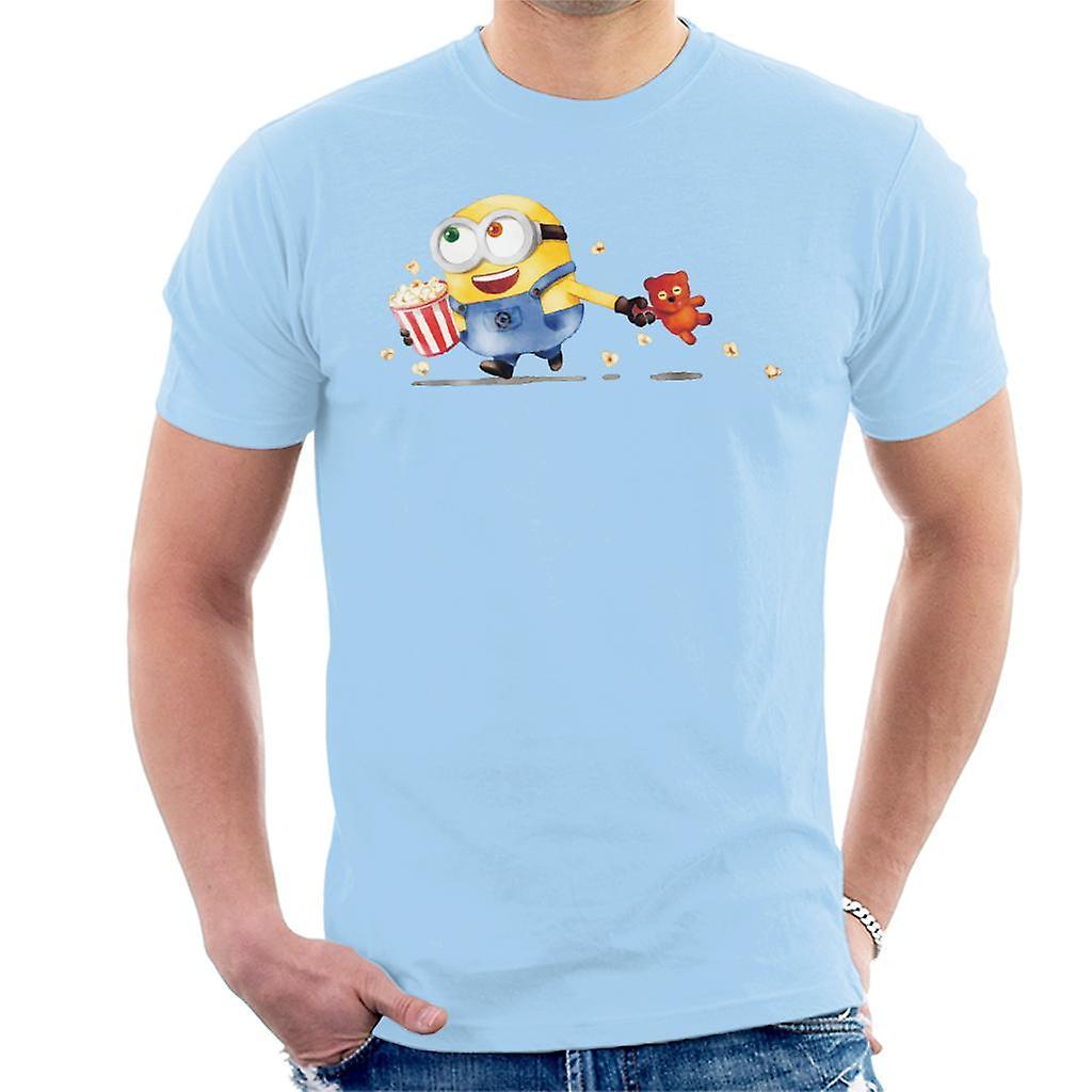 Despicable Me Bob The Minion Teddy Bear Popcorn Men's T-Shirt Sky Blue Small