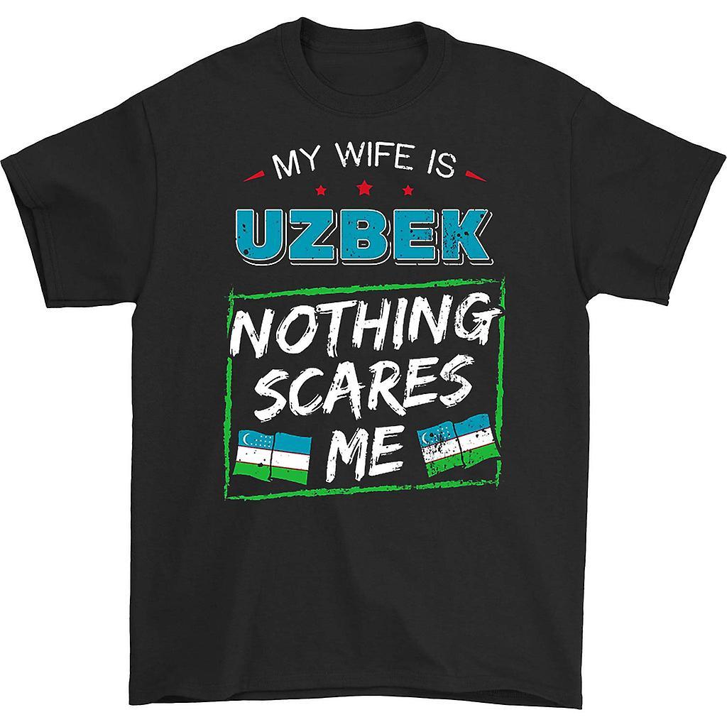 HISHARK My wife is uzbek nothing scares me t-shirt Black M