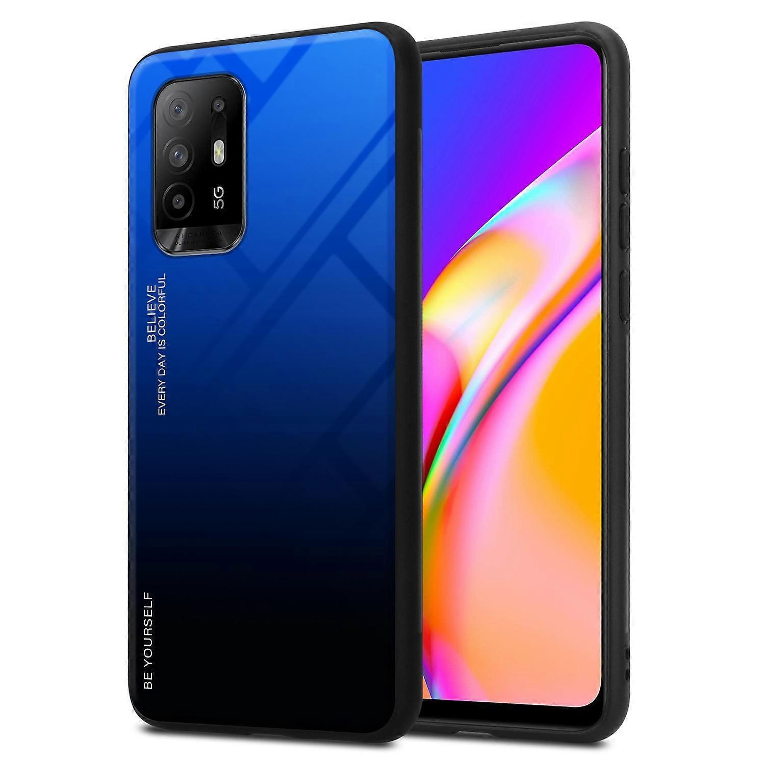 Cadorabo Case Oppo A94 5G TPU Protective Case - Back Cover with Protective Glass - Two-tone BLUE - BLACK