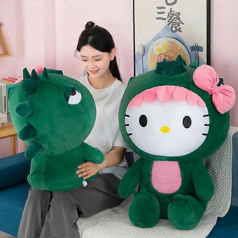 Redkid 35/50/65cm Sanrio Kawaii Hello Kitty Dinosaur Plush Toy Cartoon Doll Room Decoration Sleeping Throw Pillow Kids Birthday Gift White 35cm