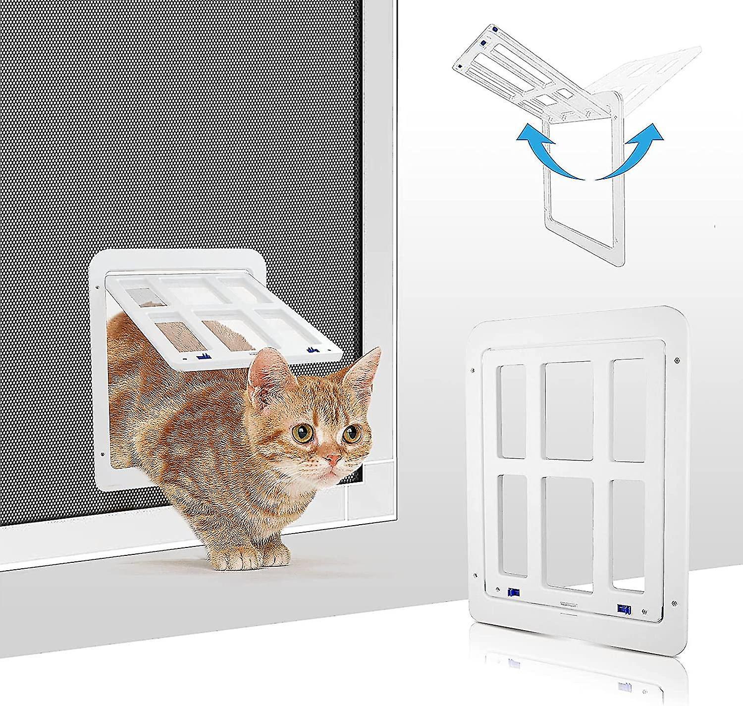 Tianzun Cat Flap, Fly Screen Automatic Closure Dog Flap With Magnets, Fly Screen Balcony Door With Cat Flap Pet Flap White L - 34 x 44 cm