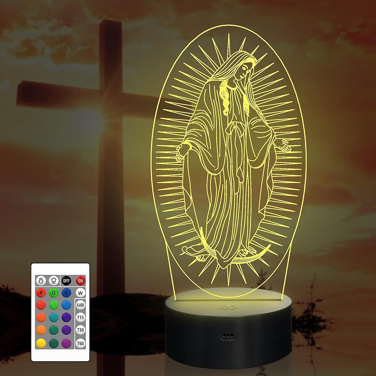 Xcy Virgin Mary Gifts,  3D Our Lady Night light Illusion Hologram Lamp 16 Color Changing with Remote Control + Timer, LED Best Birthday Christian Gift