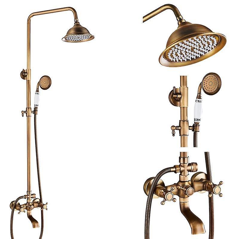 Slowmoose 8''  Antique Brass Shower Faucets Set Type C Without Shelf