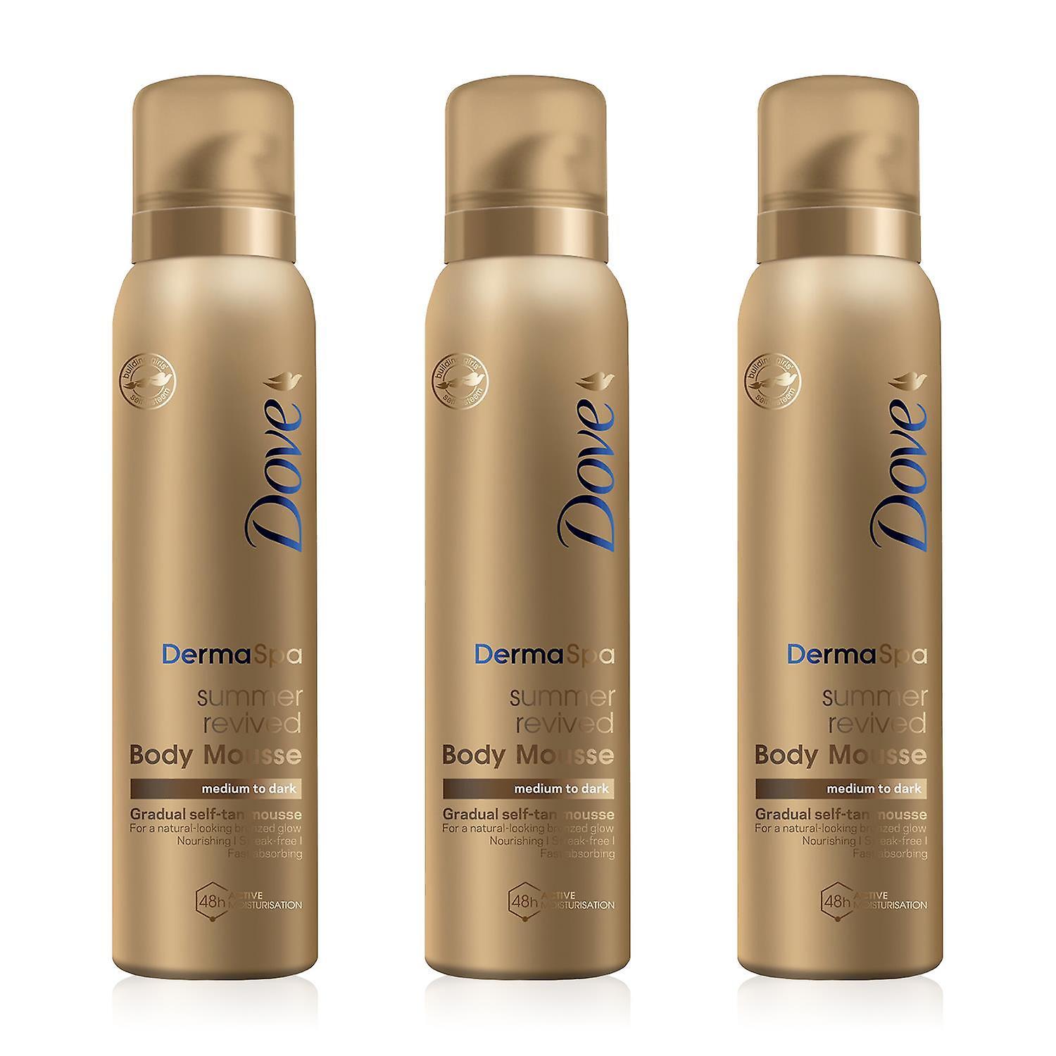 Dove Derma Spa Self Tan Body Mousse Summer Revived for Medium/Dark Skin, 3x150ml Clear