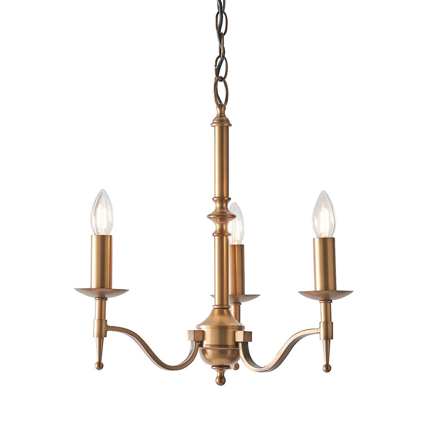 Stanford 3 Light Multi Arm Ceiling Pendant Chandelier Antique Brass E14