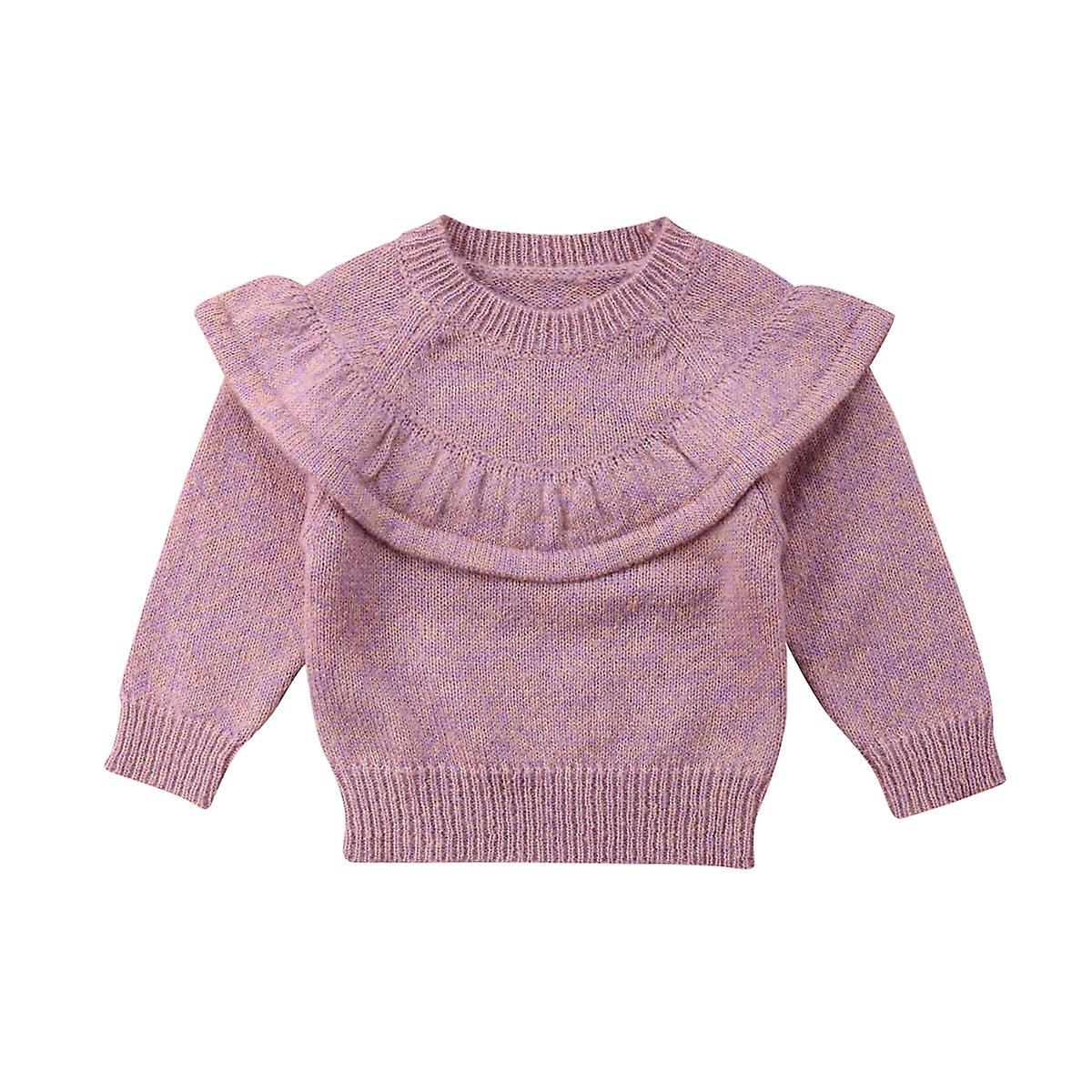 Slowmoose Autumn Winter Newborn Baby Tops Ruffle Knitted Warm Sweater Purple 24M