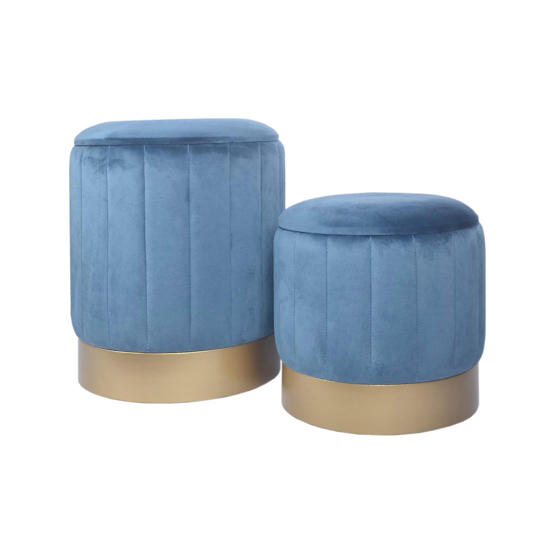 Mobili Rebecca Rebecca Mobili Set of 2 Footstool Pouf with Storage Blue for Living Room